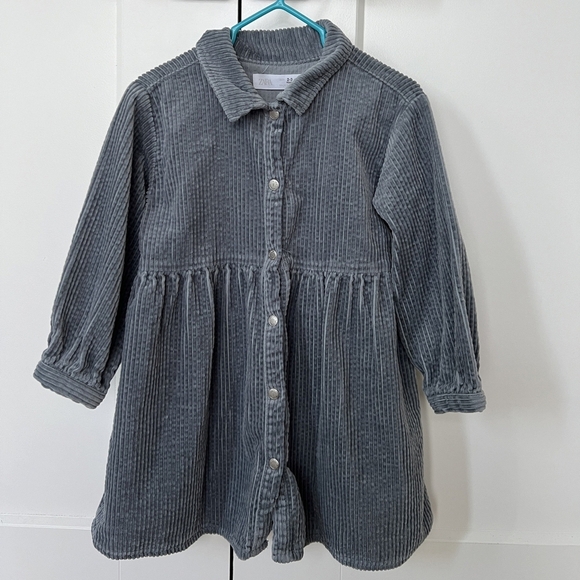 Blue corduroy collared button dress - Picture 1 of 3